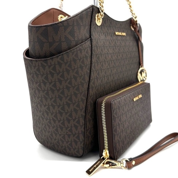 Michael Kors Large Jet Set Travel Chain Shoulder Bag & Continental Wallet Brown - Picture 4 of 15